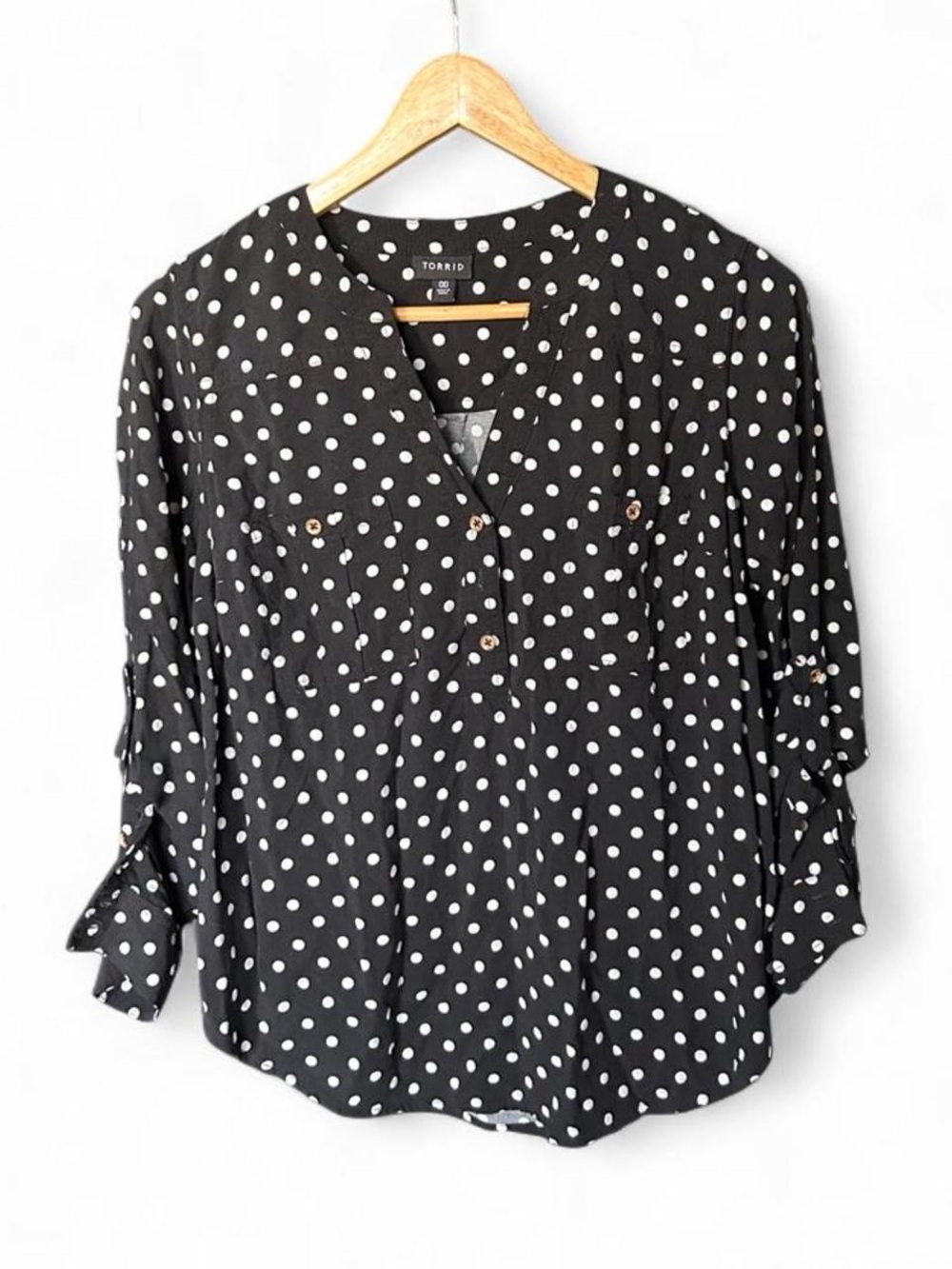Blouse Top Black White Polka Dot Torrid 00 Parisian Office Siren Chic Soft Femme